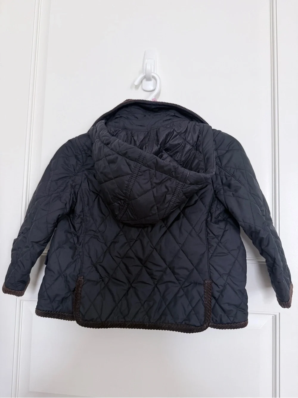 Polo by Ralph Lauren Black Quilted Kids Jacket with Brown Trim